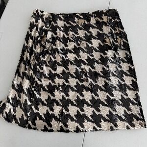 Houndstooth Sequin Mini Skirt Women XXS Cache Black Gold Party Maximalist EUC